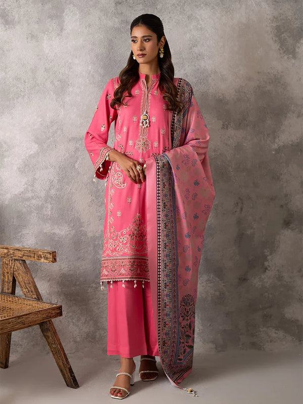 3PC UNSTITCHED EMBROIDERED LUXURY COTTEL SUIT