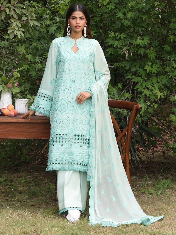 3PC STITCHED CHIKANKARI CAMBRIC EMBROIDERED SUIT