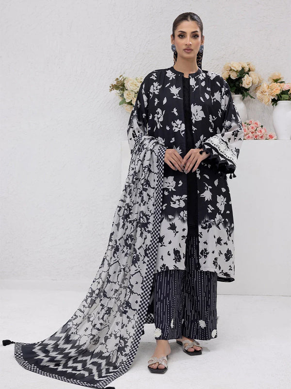 3PC Unstitched Printed Lawn Silk Suit (ASI080)