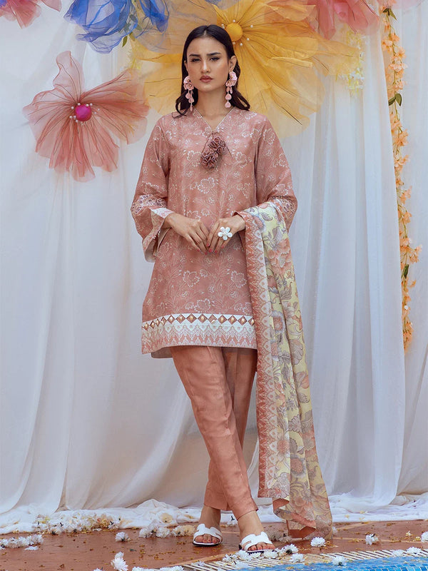 3PC Unstitched Printed Lawn Silk Suit