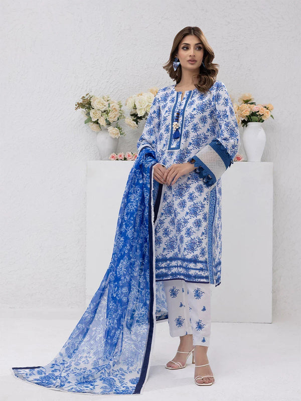 3PC Unstitched Printed Lawn Silk Suit (ASI088)