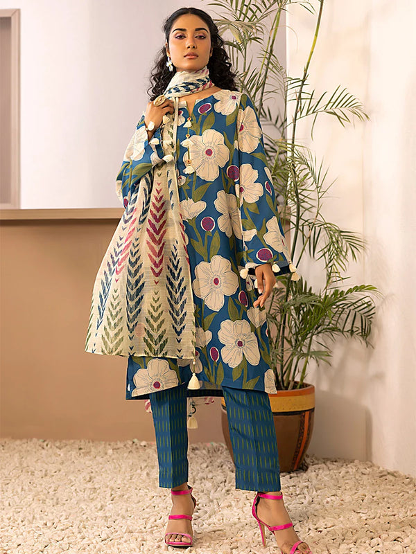 3pc Unstitched Printed Silk Lawn Suit (ASI066)