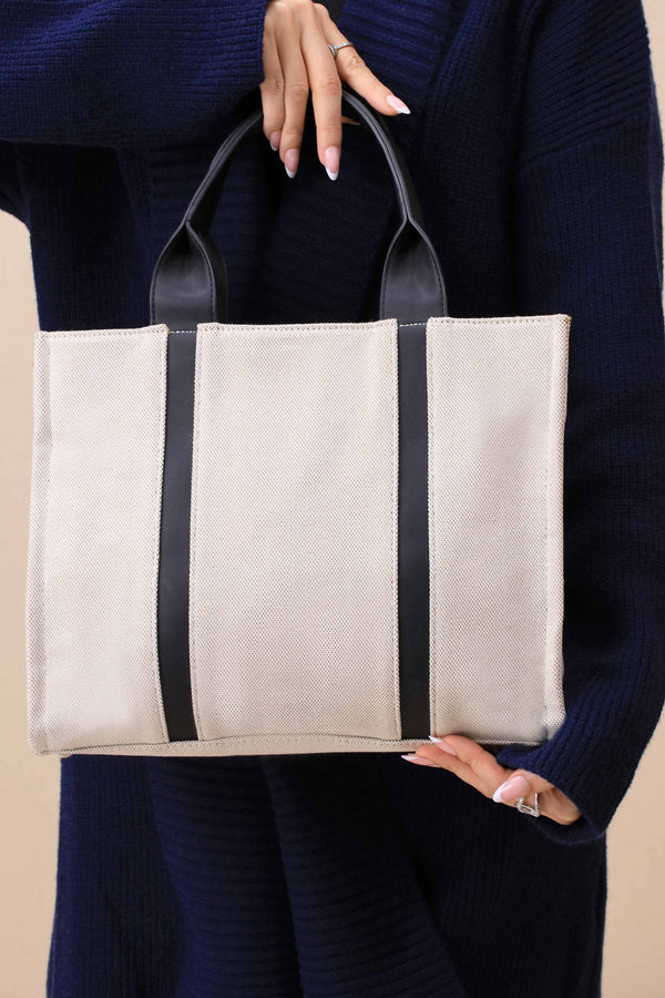 Beige & Black Tote Bag-444702103