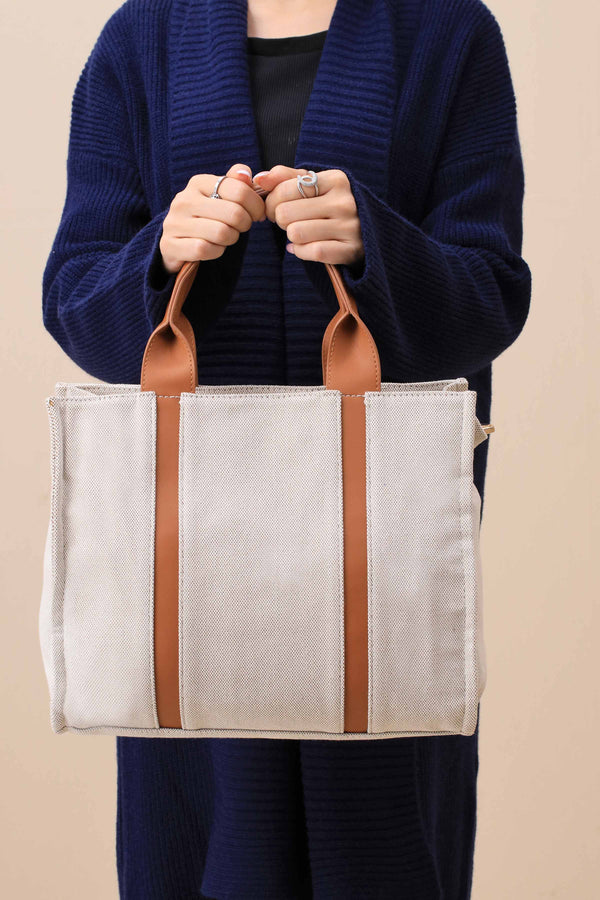 Beige & Brown Tote Bag-444702113