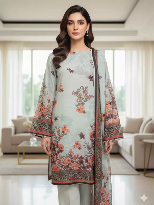 3PC Unstitched Printed Cambric Suit (SSW6U3P323)