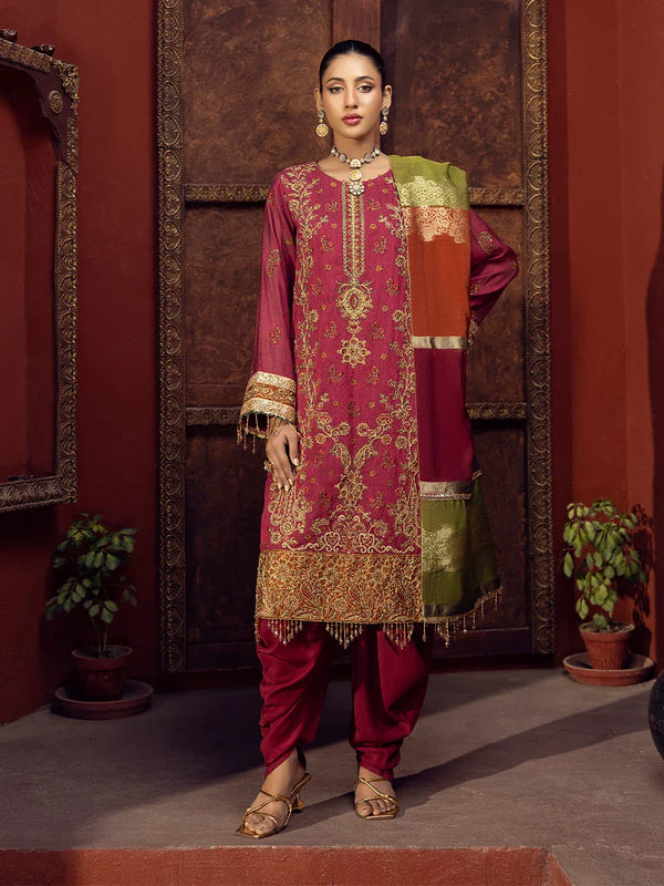 3PC Unstitched Festive Embroidered Suit (JI017)