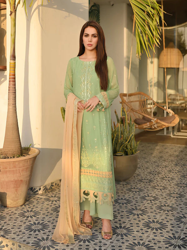 3PC Unstitched Chiffon Embroidered Suit (CH044)