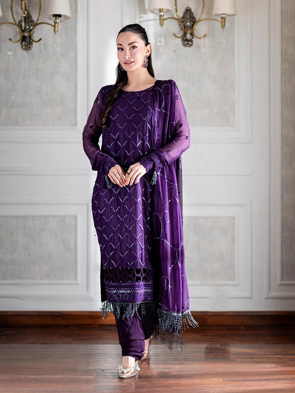 3PC Unstitched Chiffon Embroidered Suit (CH050)