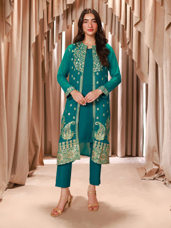 2PC Stitched Basic Embroidered Chiffon Suit