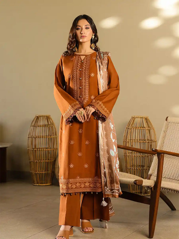 3PC Unstitched Embroidered Lawn Suit (ALM071)