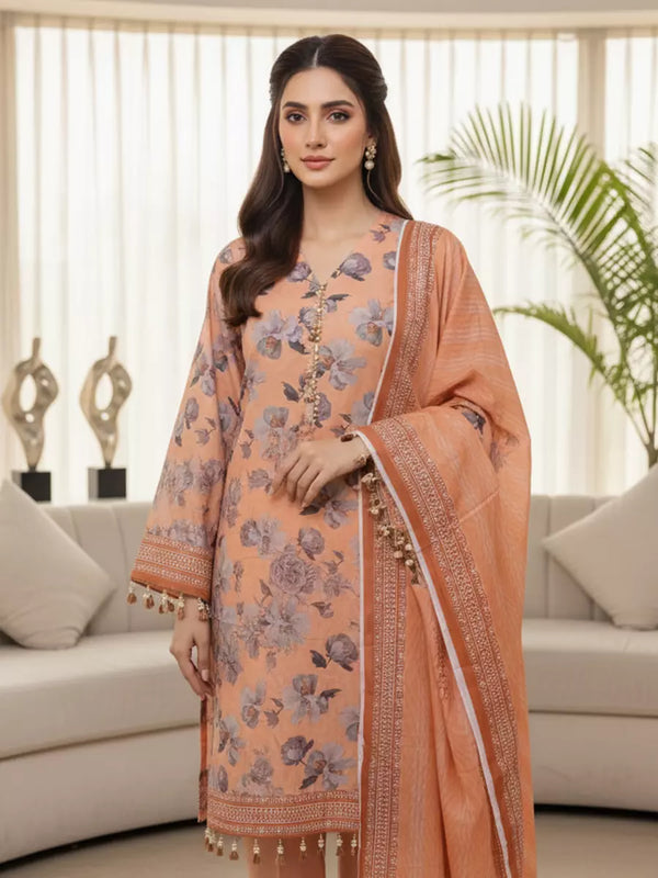 3PC Unstitched Printed Cambric Suit (SSW6U3P322)