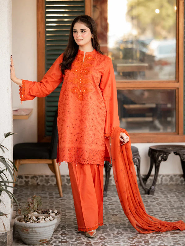 3PC UNSTITCHED CHIKANKARI EMBROIDERED LAWN SUIT