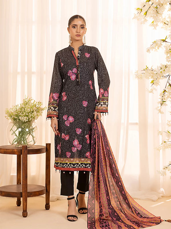 3PC Unstitched Lawn Printed  Suit (P375)