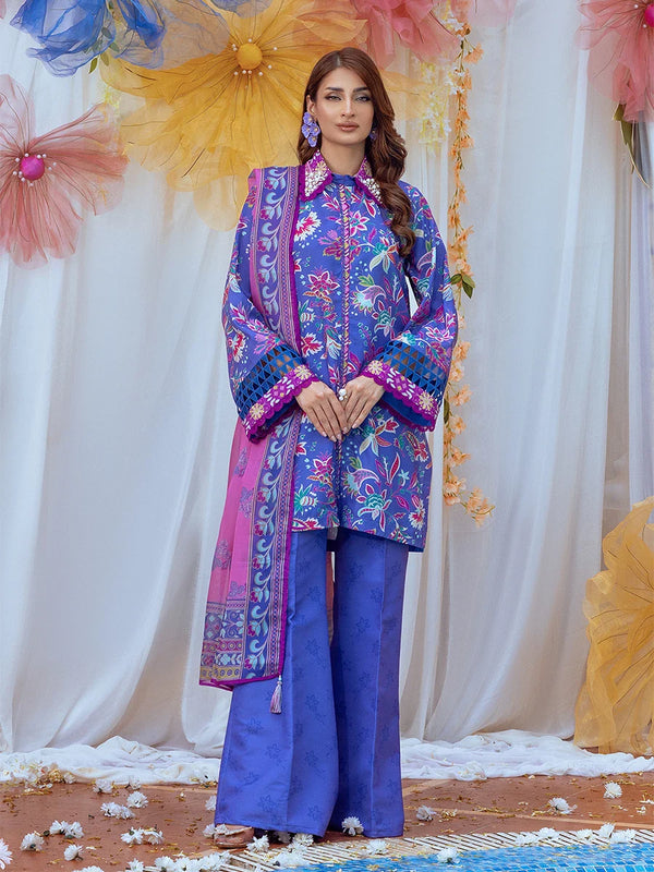 3pc Unstitched - Printed Lawn Silk Suit