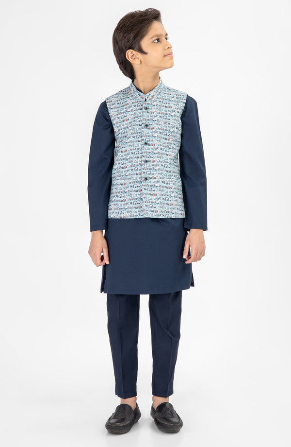 SUMMER'25 BOYS PRINTED WAIST COAT SKY BLUE