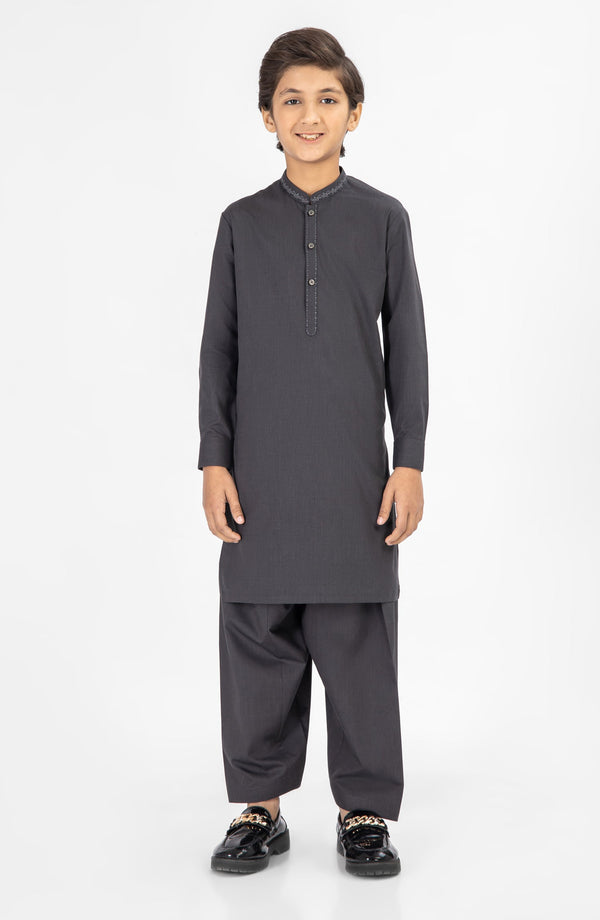 SUMMER'25 BOYS EMBROIDERED KAMEEZ SHALWAR CHARCOAL