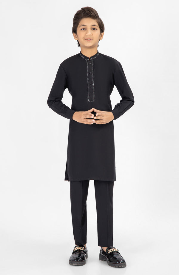 SUMMER'25 BOYS EMBROIDERED KURTA PAJAMA BLACK