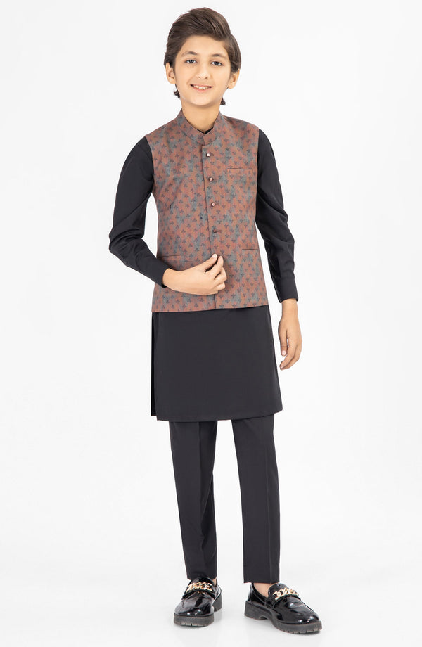 SUMMER'25 BOYS PRINTED WAIST COAT BROWN