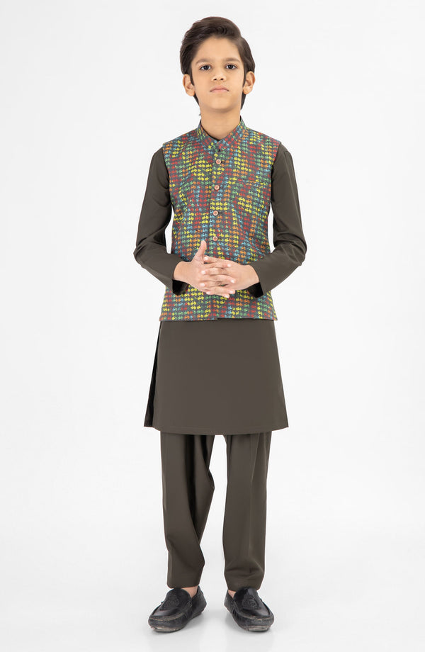 SUMMER'25 BOYS PRINTED WAIST COAT CHARCOAL