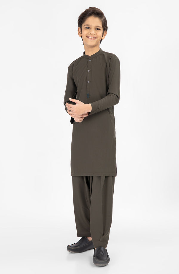 SUMMER'25 BOYS CASUAL KAMEEZ SHALWAR OLIVE GREEN