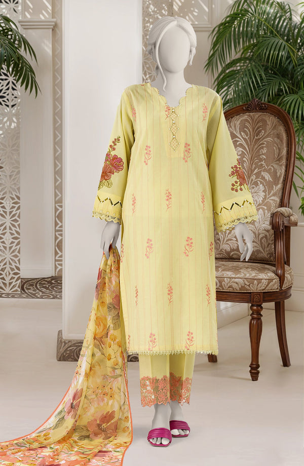 EMBROIDERED CAMBRIC 3PCS UNSTITCHED