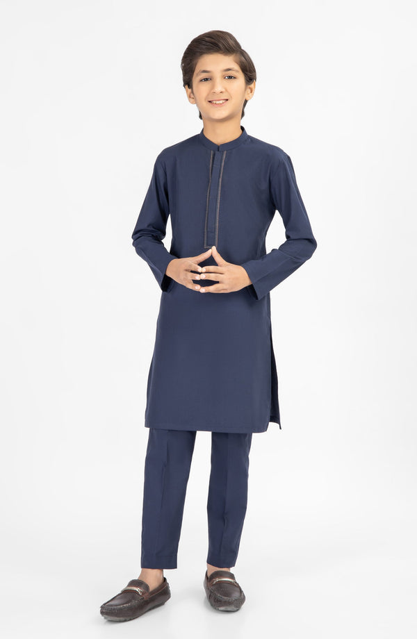 SUMMER'25 BOYS EMBROIDERED KURTA PAJAMA NAVY BLUE