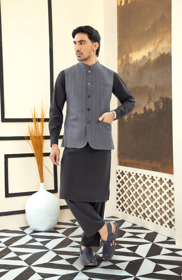 CHARCOAL BLENDED WAISTCOAT