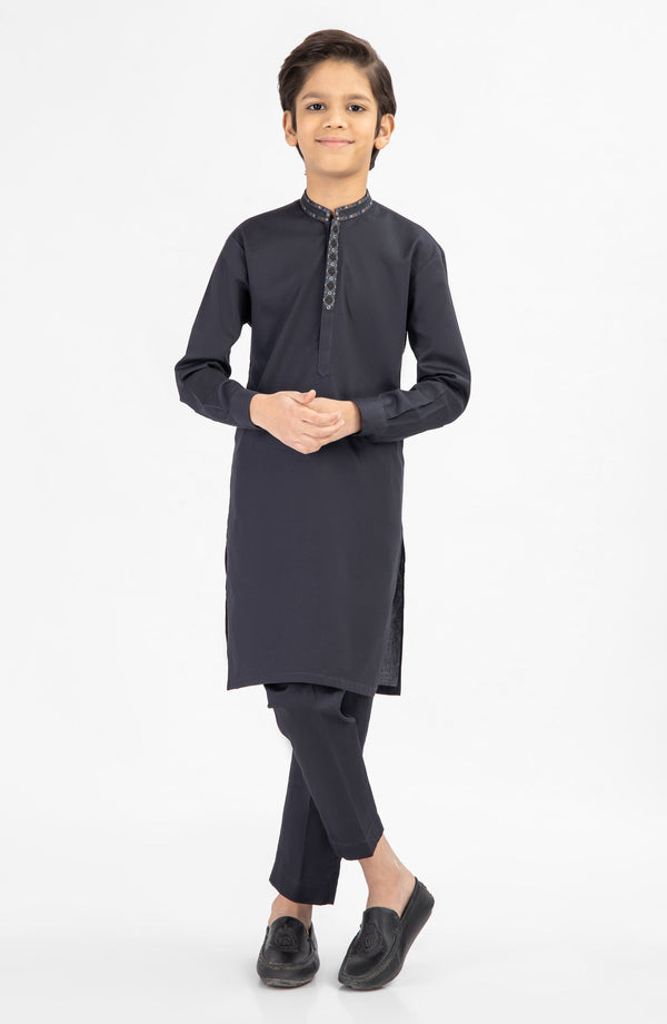 SUMMER'25 BOYS EMBROIDERED KURTA PAJAMA CHARCOAL