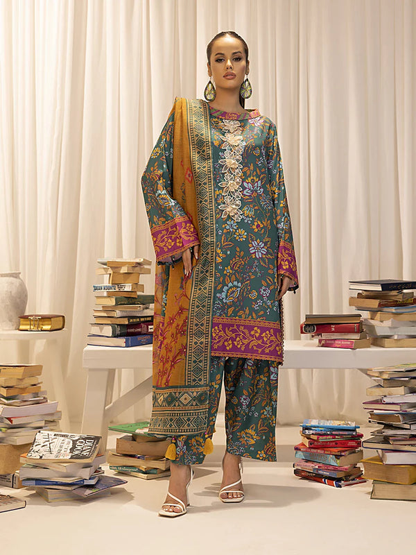 3PC Unstitched Printed Lawn Silk Suit (ASI022)