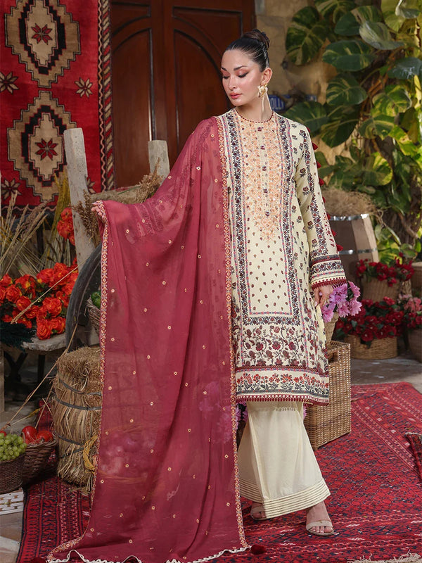 CHIC-EMBROIDERED LUXURY CAMBRIC UNSTITCHED 3PCS
