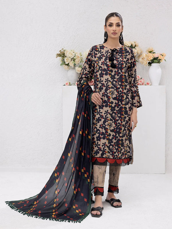 3PC Unstitched Printed Lawn Silk Suit (ASI081)