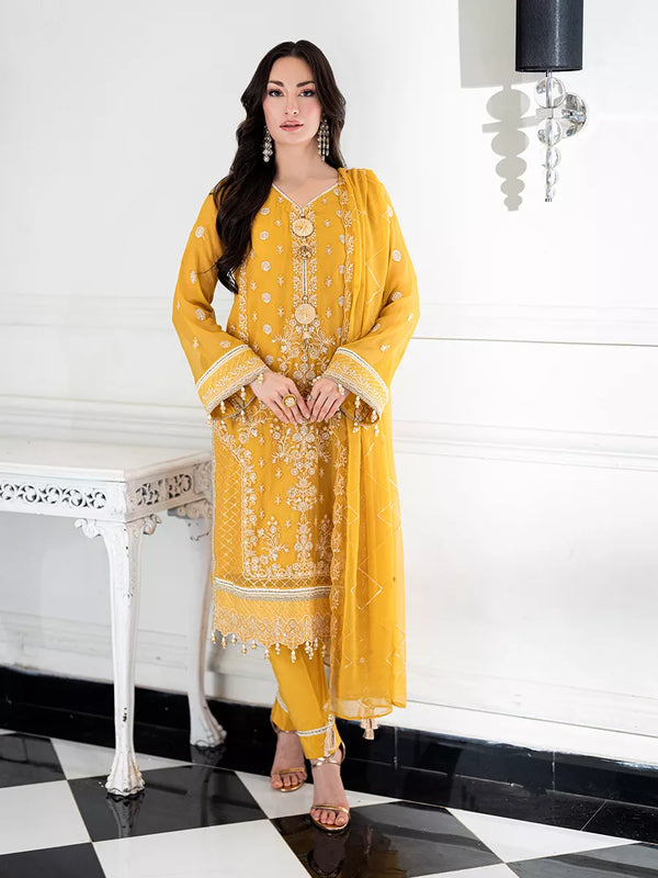 3PC Unstitched Chiffon Embroidered Suit (CH053)
