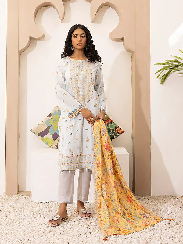 3PC Unstitched  Embriodered Lawn Printed Suit