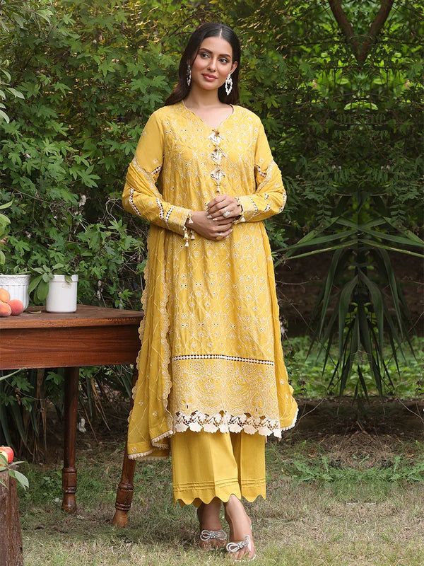 3PC STITCHED CHIKANKARI CAMBRIC EMBROIDERED SUIT (CK019)
