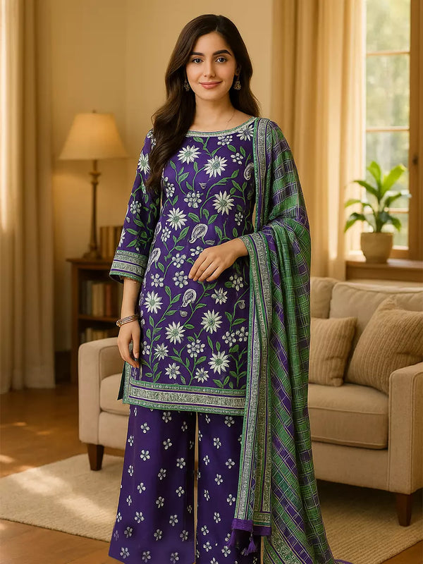 3PC Unstitched Printed Lawn Silk Suit (SUNS7ASI171)