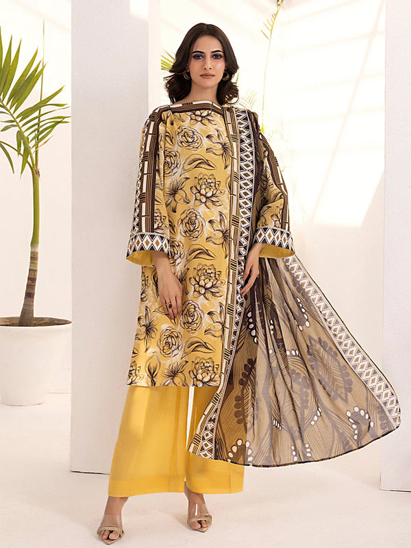3PC Stitched Lawn Printed  Suit