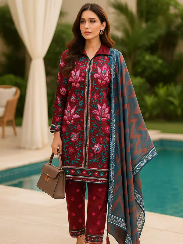 3PC Unstitched Printed Lawn Silk Suit (SUNS7ASI170)