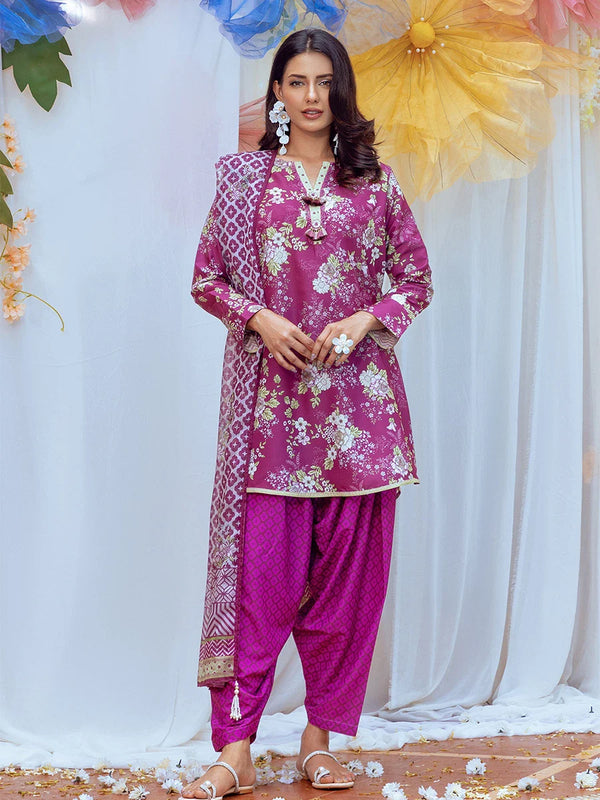 3PC Unstitched Printed Lawn Silk Suit (SI009)