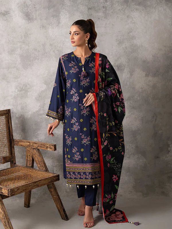 3PC UNSTITCHED EMBROIDERED LUXURY COTTEL SUIT