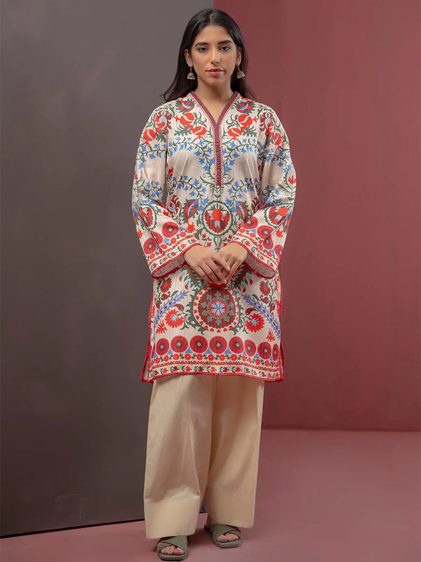 1PC Stitched Essential Printed Lawn Silk Shirt