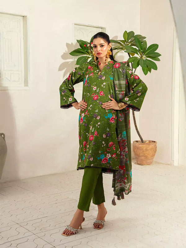 3PC Unstitched  Doria Cambric Printed Suit (P286)