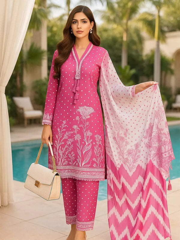 3PC Unstitched Printed Lawn Silk Suit (SUNS7ASI169)
