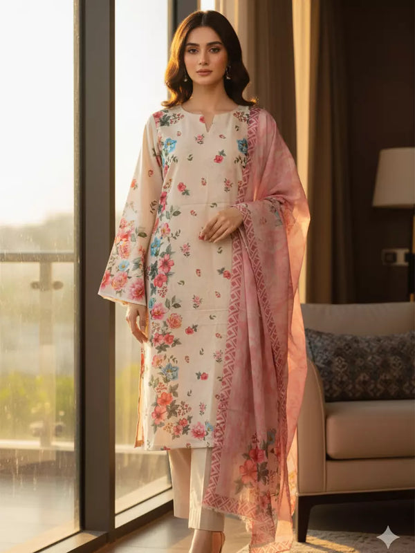 3PC Unstitched Printed Cambric Suit (SSW6U3P317)