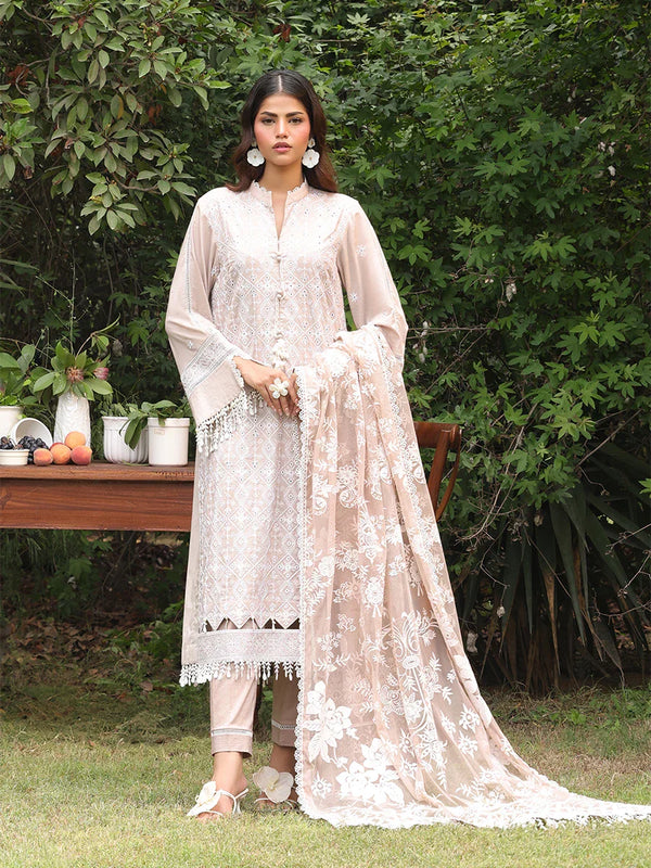 3PC STITCHED CHIKANKARI CAMBRIC EMBROIDERED SUIT