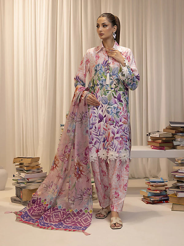 3pc Unstitched - Printed Lawn Silk Suit (ASI019)
