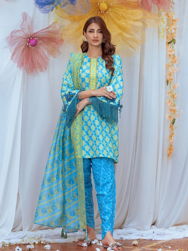 3pc Unstitched - Printed Lawn Silk Suit