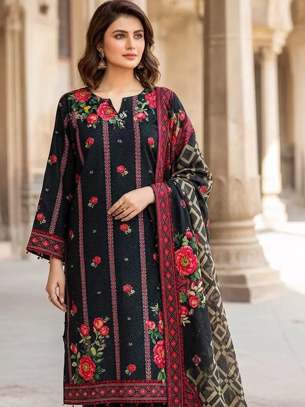 3PC Unstitched Printed Cambric Suit (SSW6U3P388)