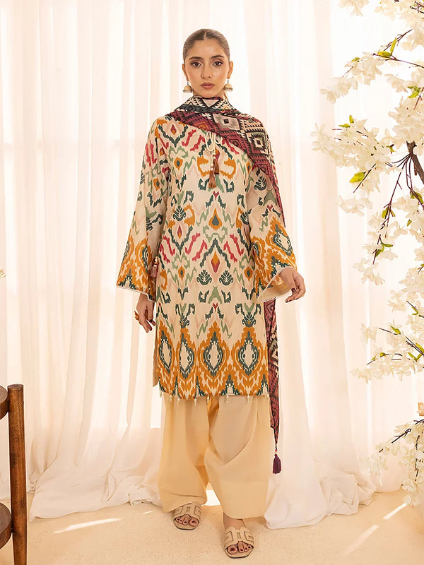 3PC Unstitched Lawn Printed  Suit (P370)
