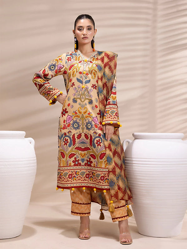 3PC Unstitched Printed Lawn Silk Suit (ASI165)