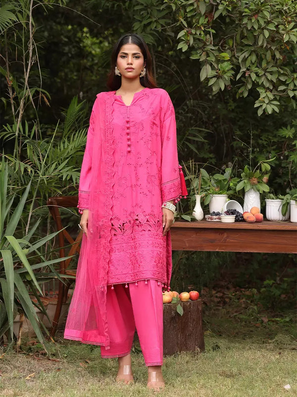 3PC STITCHED CHIKANKARI CAMBRIC EMBROIDERED SUIT (CK016)